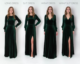Emerald Green Velvet Maxi Dress: Elegant Long Sleeve Gown, Fall