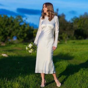 Wedding dress | Ivory silk wedding dress | Mid-calf dress | Simple wedding dress | Wedding gown | Minimalist wedding dress | Bride dress