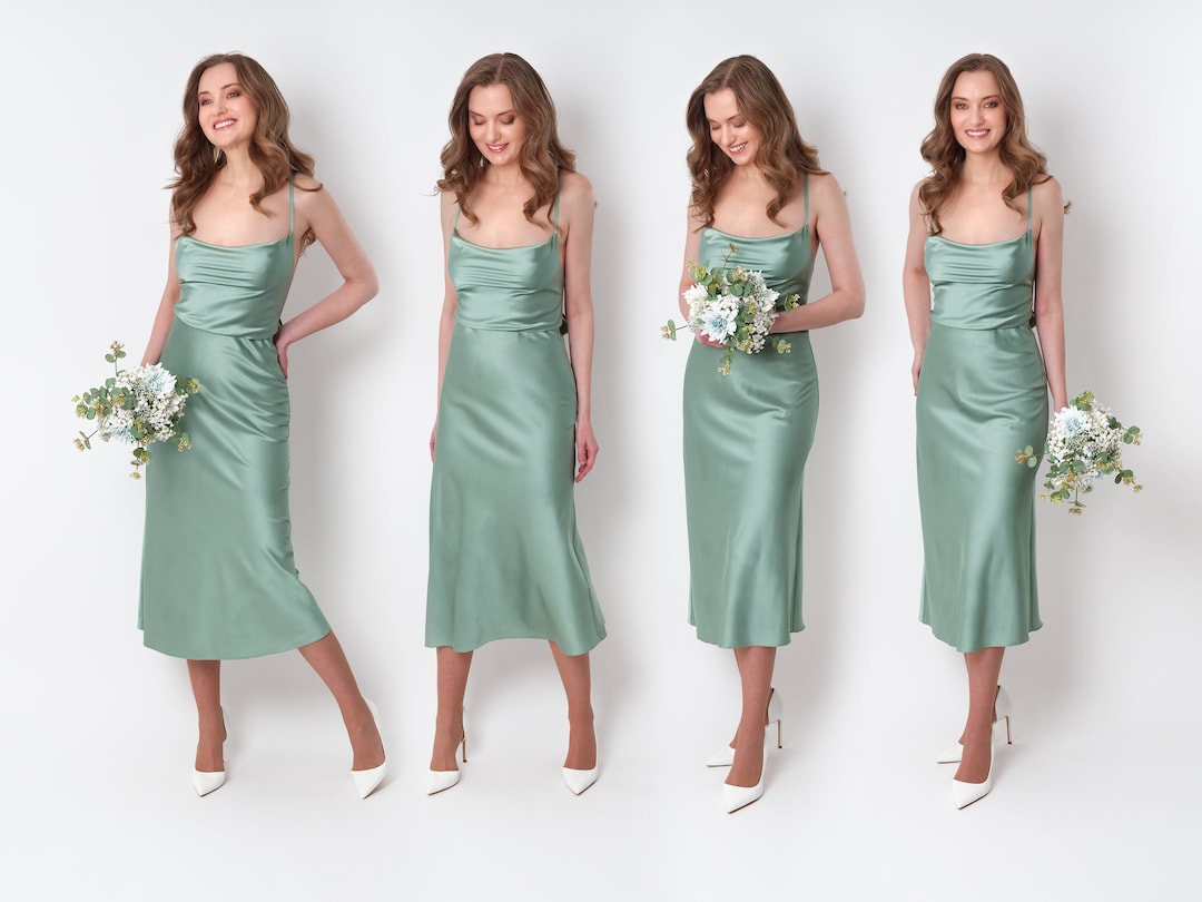 Vestido lencero de seda verde salvia, vestido de dama de honor, vestido de  invitada de boda, vestido de noche, vestido de tirantes largos, vestido de 