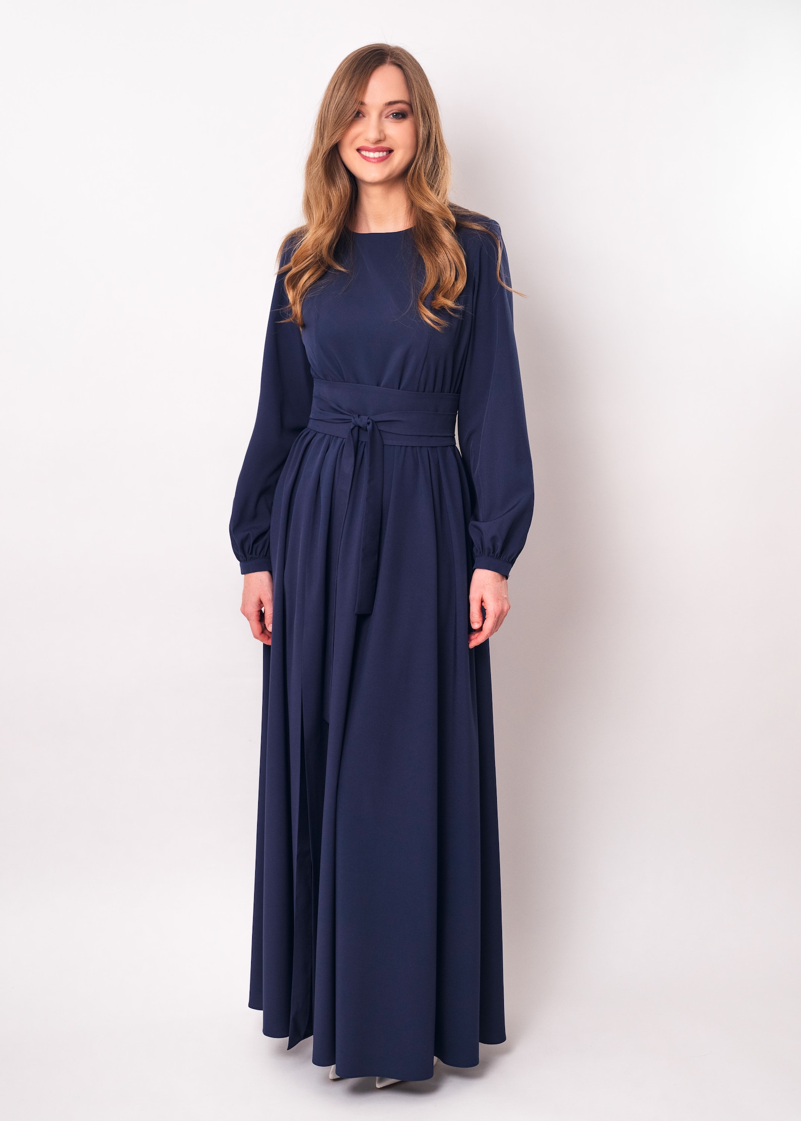 Navy Blue Long Slit Dress With Belt Bridesmaid Dress Cocktail Dress navy-blue-long-slit-dress-with-belt-bridesmaid-dress-cocktail-dress