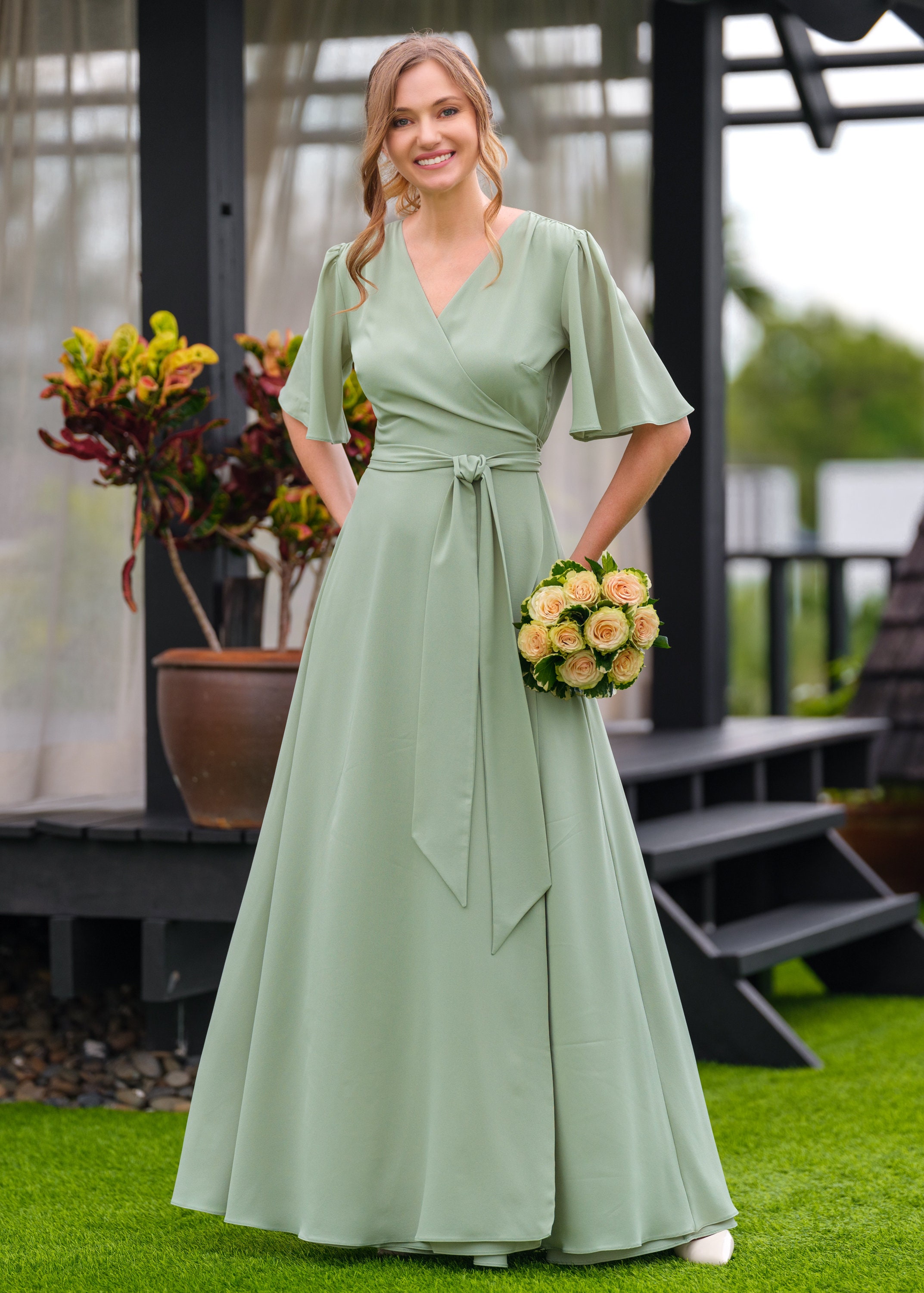 Sage Green Chiffon Bridesmaid Dress