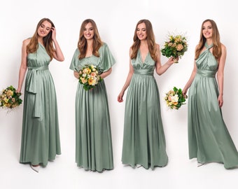 Infinity dress, sage green silk dress, bridesmaid dress, silk dress, multi wrap dress, convertible dress, multiway dress, long dress