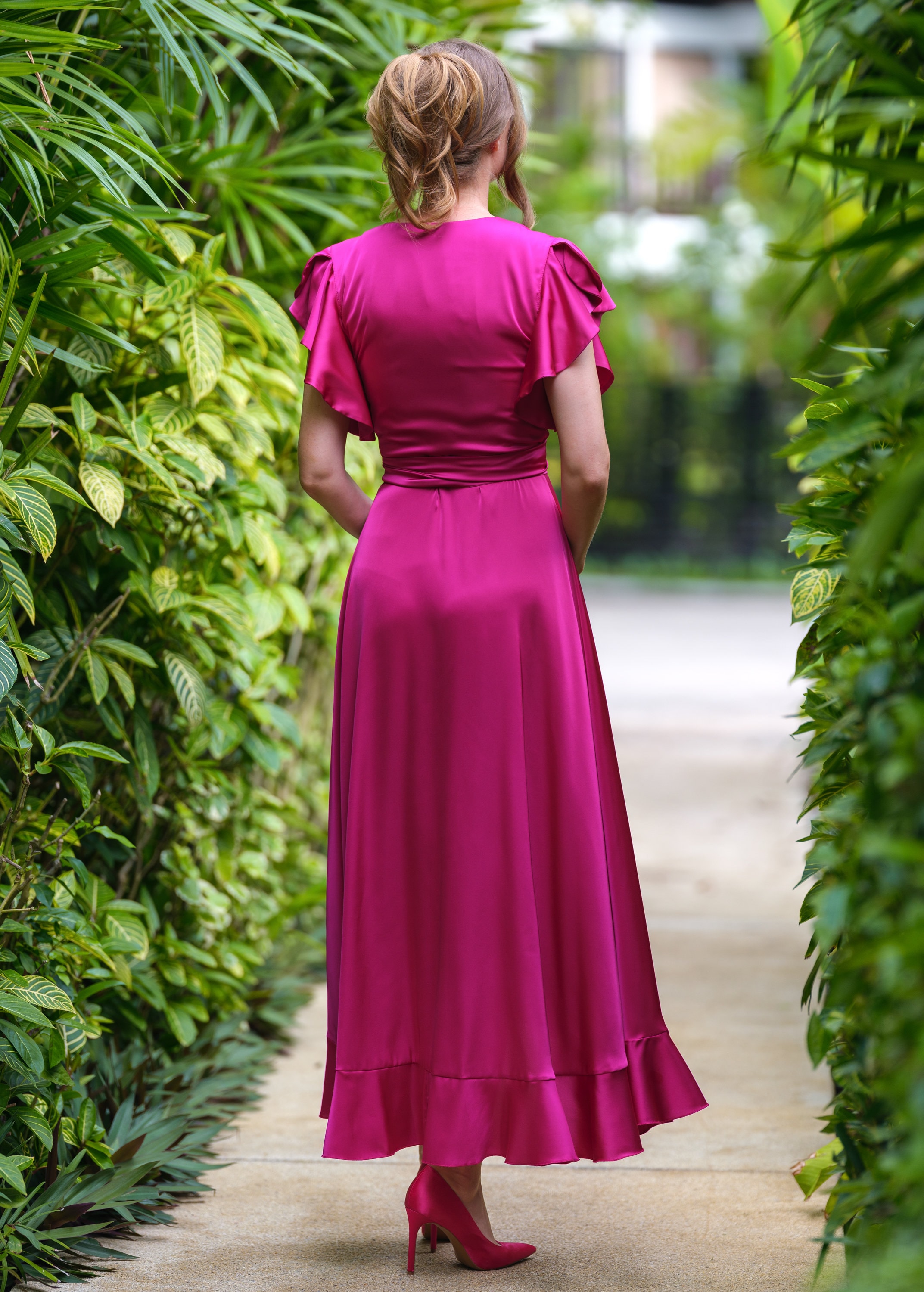 Bridesmaid fuchsia silk wrap dress, silk dress, wrap dress, wedding guest dress, women dress, maxi dress, evening dress, long dress Bridesmaid fuchsia silk wrap dress, silk dress, wrap dress, wedding guest dress, women dress, maxi dress, evening dress, long dress