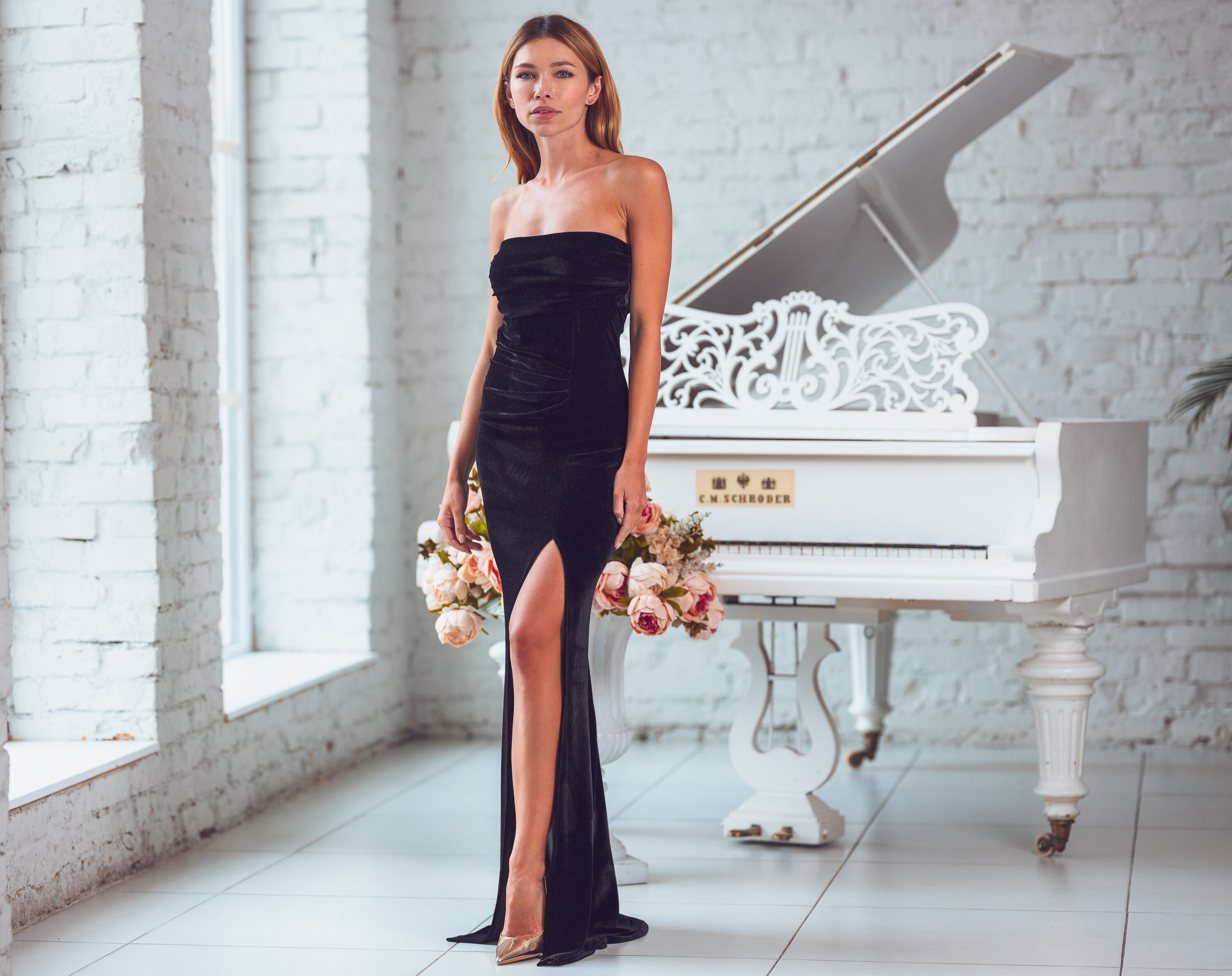 green emerald velvet dress Morgan Formal Flocked Velvet Dress