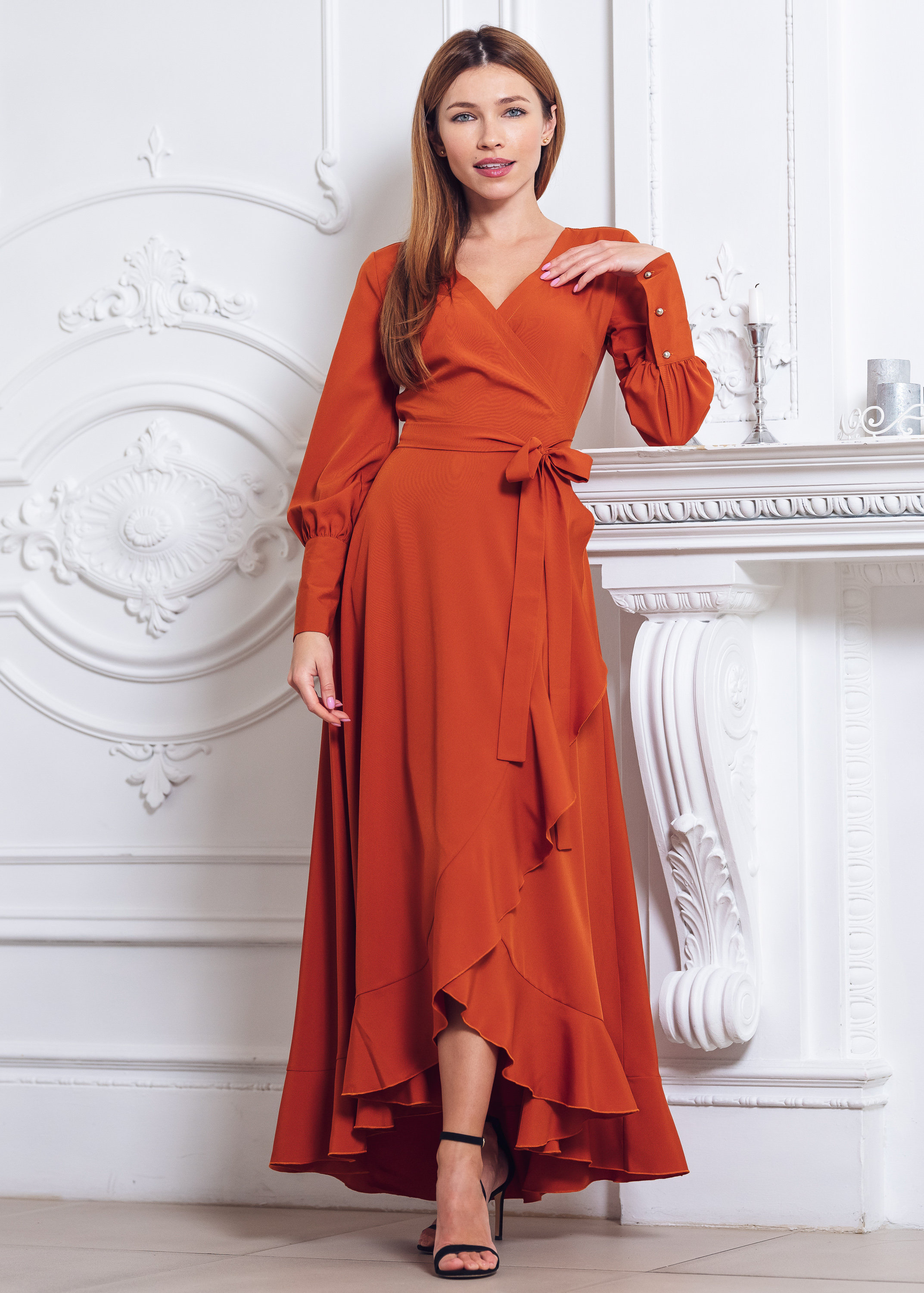 burnt orange long sleeve dress Dress| Floral Blouson Sleeve Mini - Burnt Orange CAA05A4J056KK Features Burnt Orange Velvet Bridesmaid Dress