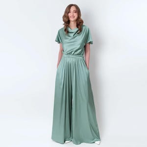 Sage green silk jumpsuit, silk jumpsuit, bridesmaid jumpsuit, wedding guest jumpsuit, evening jumpsuit, bridesmaid dress, cocktail dress