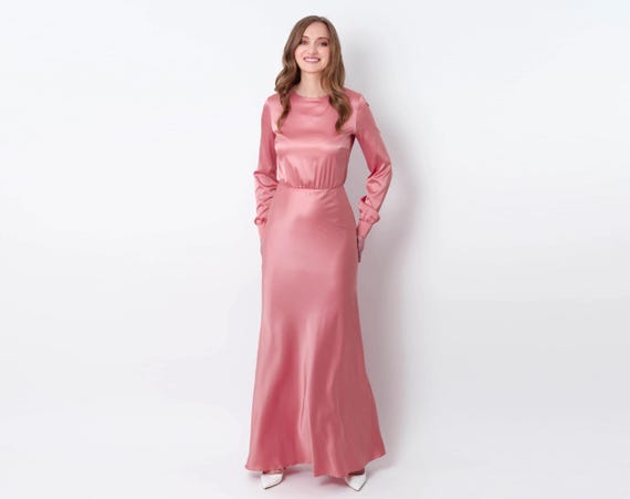 green emerald velvet dress Long Sleeve Prom Dresses Deep V Neck A Line Pink Prom Dress PSK346 US6 / Custom Color main image 1