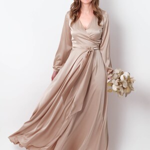 Champagne beige elegant long wrap dress main image 1