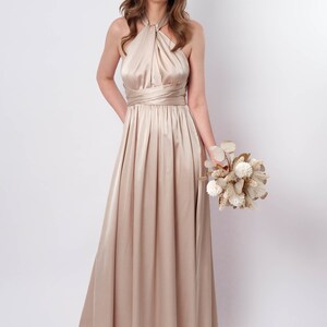 Infinity Kleid oder Overall,Champagnerbeige Seidenkleid,Brautjungfer Kleid,Seidenkleid,Wickelkleid,Cabrio Kleid,Multiway Kleid,plus Größe Bild 3
