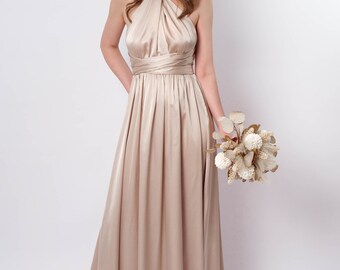 Infinity Dress or Jumpsuit, Champagne Beige Silk Dress, Bridesmaid Dress,  Silk Dress, Wrap Dress, Convertible Dress,multiway Dress,plus Size - Etsy