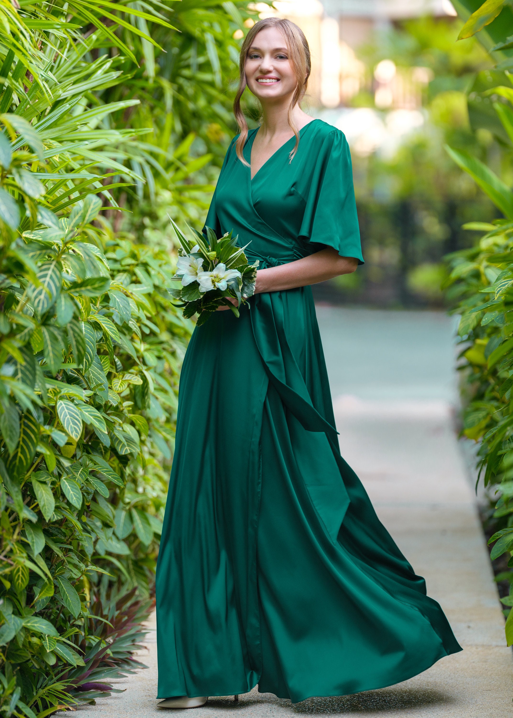 Emerald Green Silk Wrap Dress, Bridesmaid Dress, Wedding Guest Dress, Silk  Satin Dress, Maxi Dress, Evening Dress, Long Dress, Formal Dress - Etsy