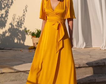 slim fit dress slacks Stolen Stores Ms. Godet Asymmetric Yellow Mini Dress main image 0