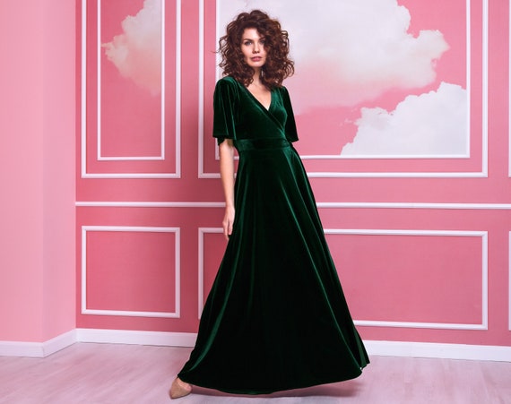 Vestido largo de terciopelo verde esmeralda vestidos de dama - Etsy México Vestido largo de terciopelo verde esmeralda vestidos de dama - Etsy México