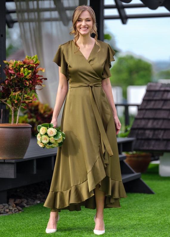 asos olive green bridesmaid dress Gold v neck lace short prom dress, gold homecoming dress  dresstby