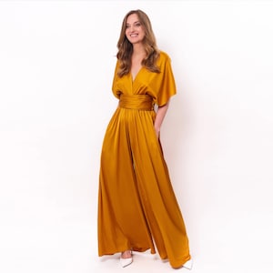 Gold infinity jumpsuit, silk jumpsuit, bridesmaid jumpsuit, multi wrap multiway convertible jumpsuit, bridesmaid dress