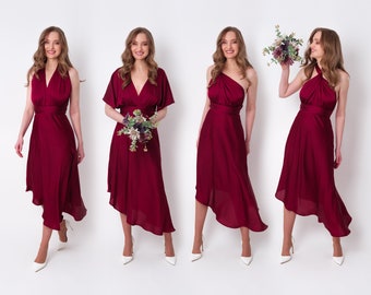 Infinity dress, burgundy silk dress, bridesmaid dress, silk satin dress, multi wrap dress, convertible dress, multiway dress