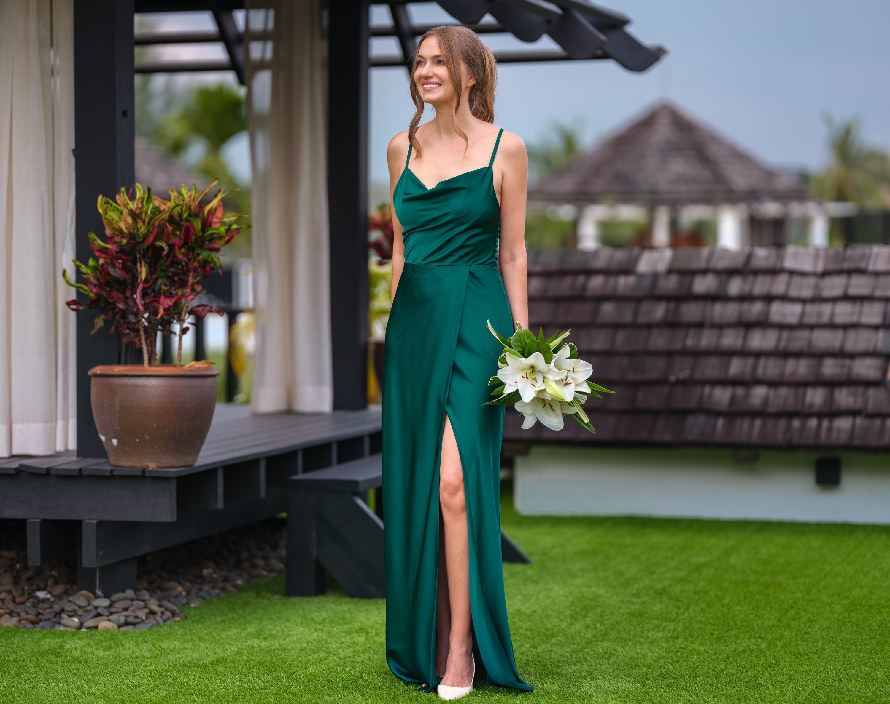 sachin and babi light blue dress Prada Lace-Trimmed Silk Dress - F077u Emerald