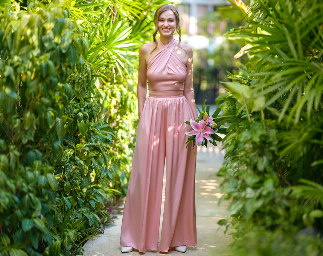 Rosa Cipria Tute In Seta Eleganti Tutina Intera Tutina Raso Rosa