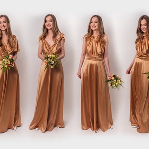 Gold luxury satin infinity dress, bridesmaid dresses, bridesmaid infinity dress, silk infinity dress, wrap dress, Maid of Honor dress