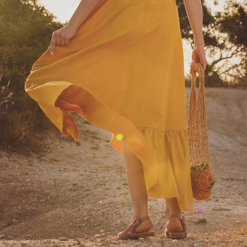 Robe d'été longue bohème jaune miel, maxi robe faite main, tissu de robe vintage, robe d'invité de mariage d'été, robe de demoiselle d'honneur, robe de cocktail image 6