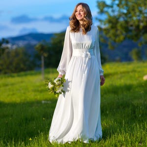 Wedding dress | Ivory silk wedding dress with belt | Simple wedding dress | Wedding gown | Minimalist wedding dress | Bride silk dress