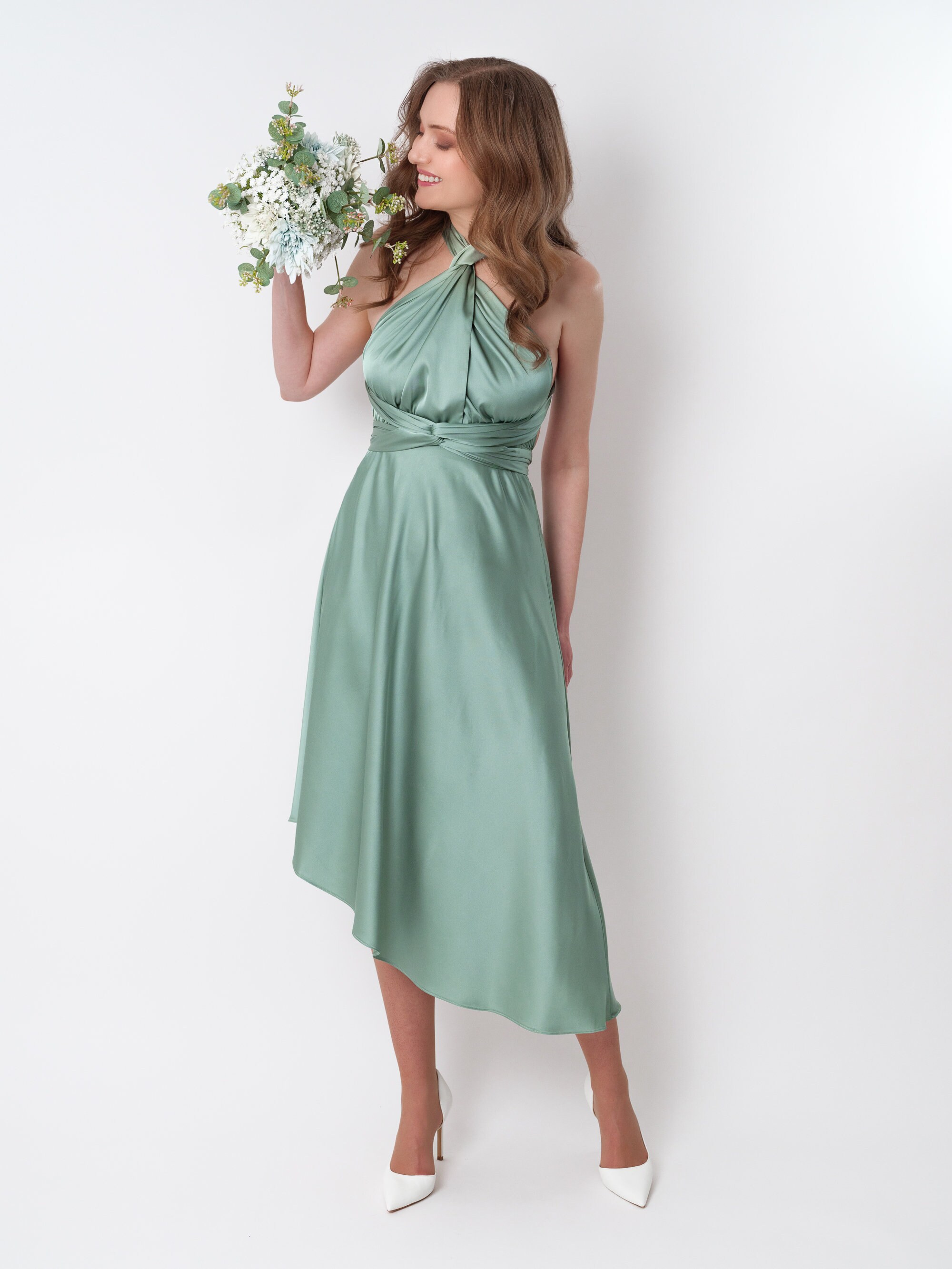 Infinity dress, sage green silk dress, bridesmaid dress, silk satin dress, multi wrap dress, Convertible dress, multiway dress Infinity dress, sage green silk dress, bridesmaid dress, silk satin dress, multi wrap dress, Convertible dress, multiway dress