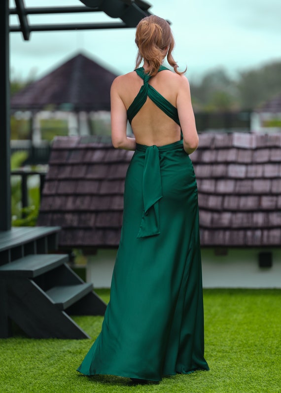 silk infinity dress, emerald green long dress, bridesmaid dress, silk dress, Convertible dress, multiway dress, silk bridesmaid