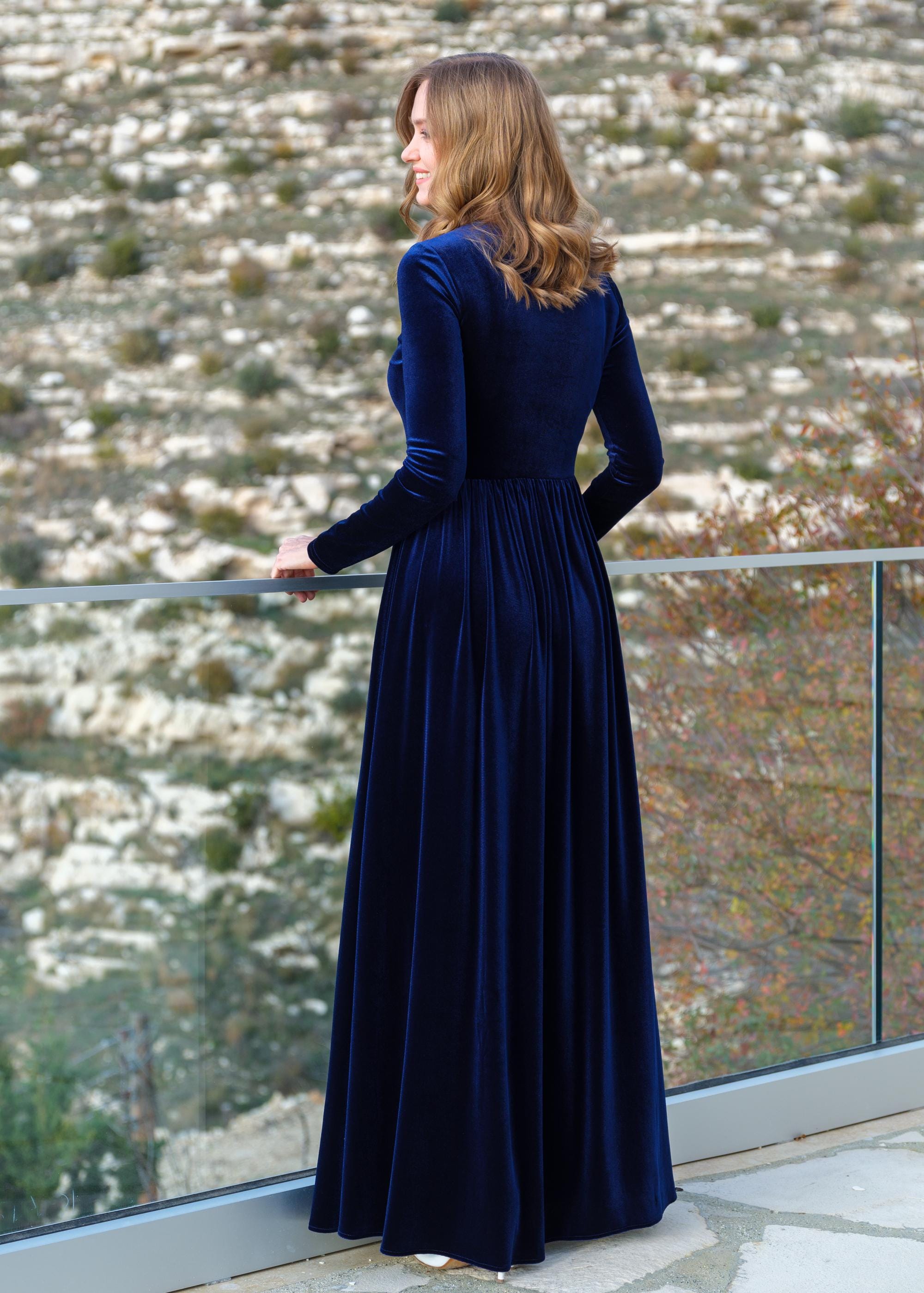 knee length dresses for ladies Midnight Navy Burnout Velvet Maxi Dress L main image 0