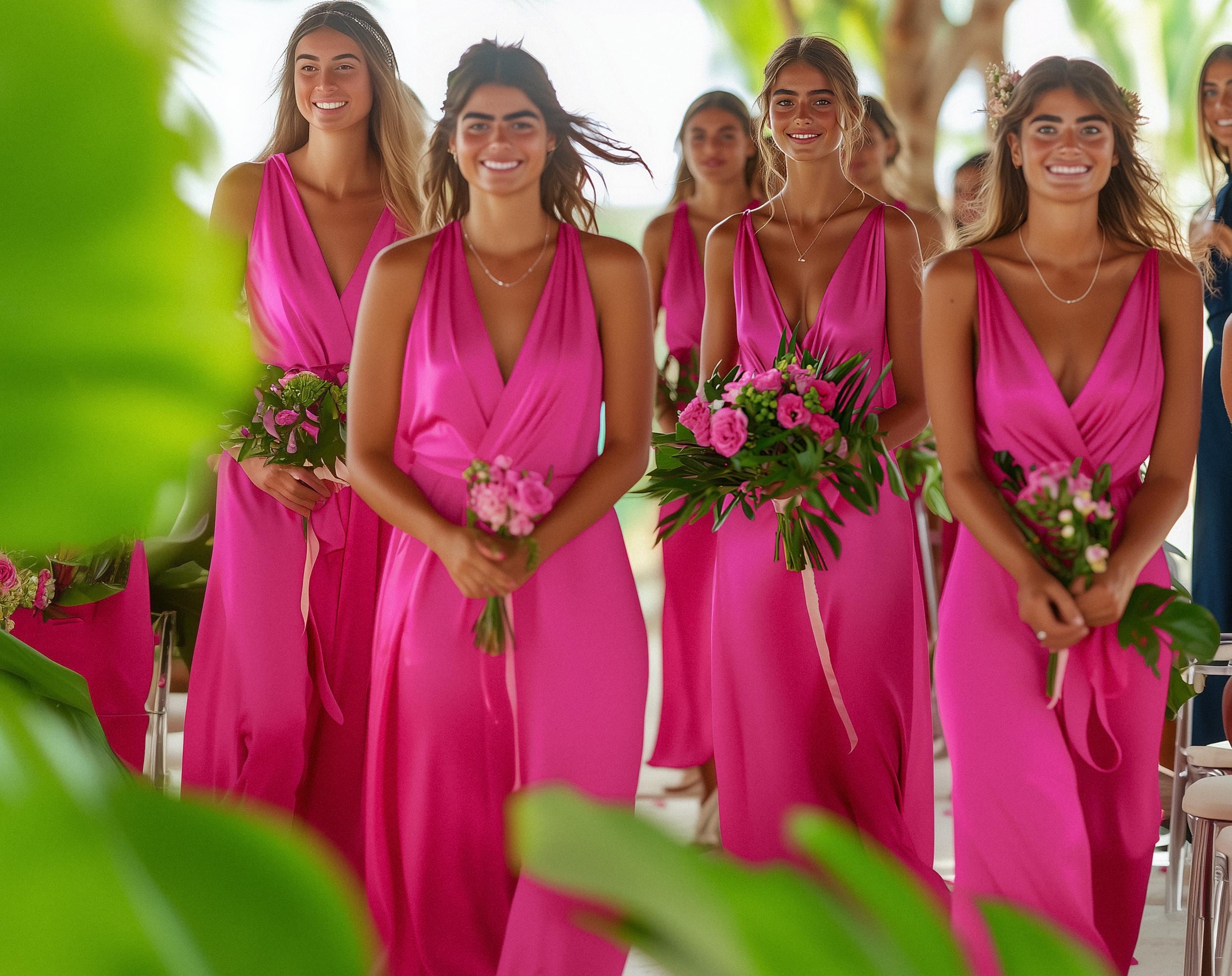 Fuchsia satin dress - Etsy België, image size:2525x2000