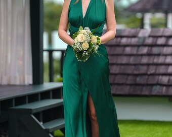 Silk Infinity Dress, Emerald Green Long Dress, Bridesmaid Dress, Silk Dress, Convertible Dress, Multiway Dress, Silk Bridesmaid