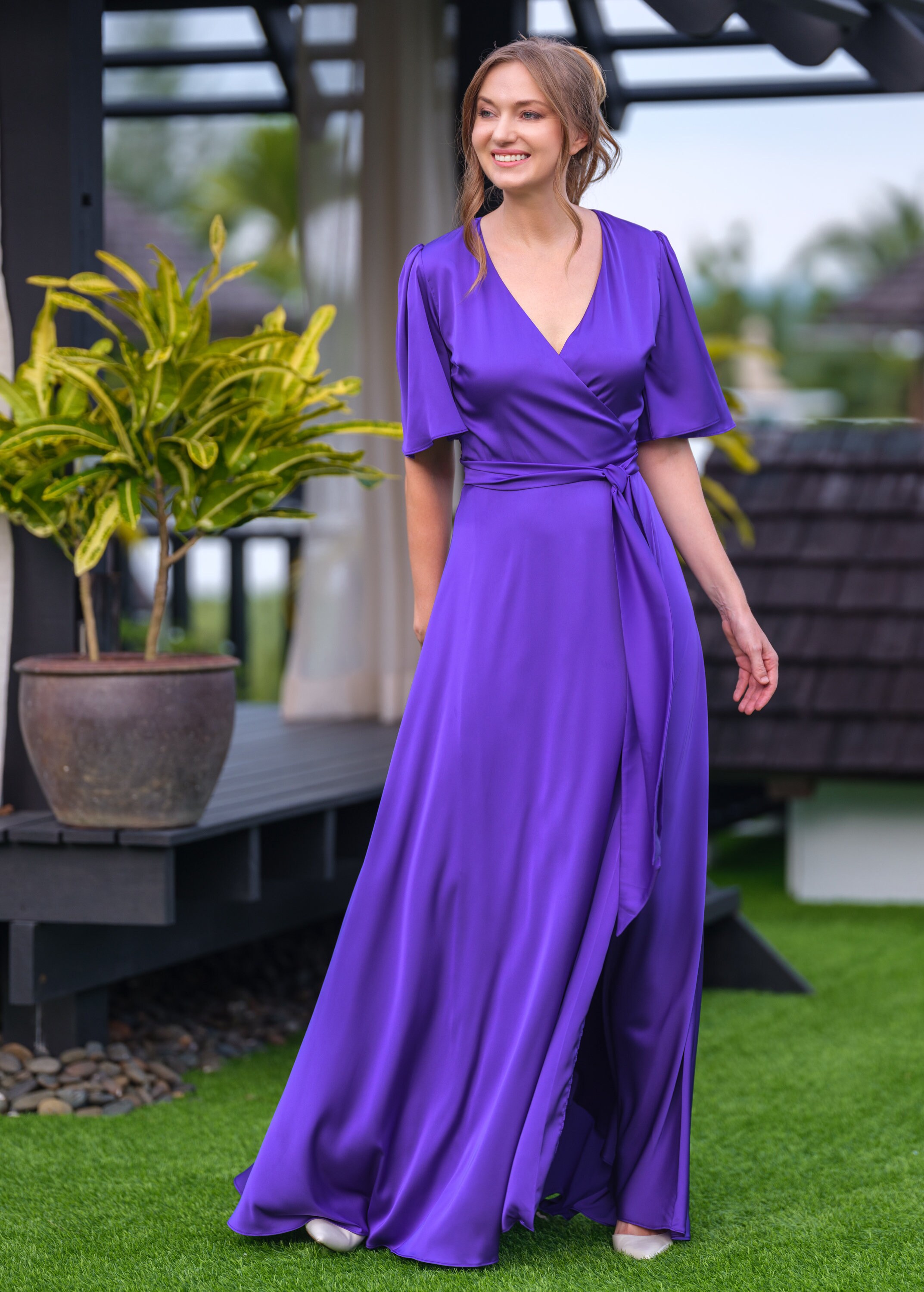 Purple silk wrap dress, bridesmaid dress, wedding guest dress, silk satin dress, maxi dress, evening dress, long dress, formal dress Purple silk wrap dress, bridesmaid dress, wedding guest dress, silk satin dress, maxi dress, evening dress, long dress, formal dress