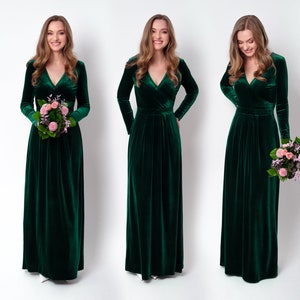 Emerald green velvet long dress, bridesmaid velvet dress, wedding dress, velvet bridesmaid dress, New Year dress, maxi dress, evening dress image 2