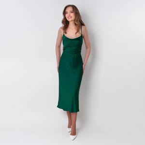 Dark green silk slip dress, bridesmaid dress, wedding guest dress, evening dress, long straps dress, bridal party attire, long dress