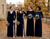 princess polly baby blue dress Navy Blue Velvet Maxi Dress - Holiday Gown With Long Sleeves and Slit,  Christmas Party, Winter Wedding, Bridesmaid