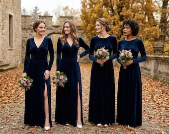 blue dress for baby girl Off the Shoulder Half Sleeves Navy Blue Long Prom Dresses Bridesmaid  Dresses, Off Shoulder Navy Blue Formal Graduation Evening Dresses main image 1