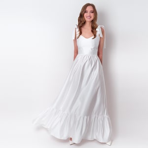 White long satin dress, satin dress, simple wedding dress, bridesmaid dress, wedding guest dress, maxi dress, evening dress, long dress
