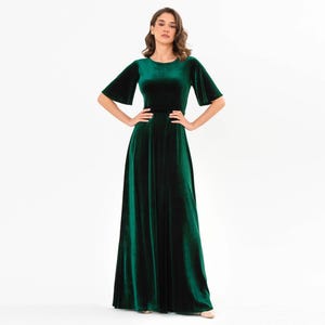 Emerald green velvet long dress, bridesmaid velvet dress, wedding guest dress, velvet wrap dress, maxi dress, evening dress