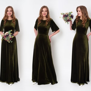 green velvet dress etsy One Shoulder Green Velvet Dress