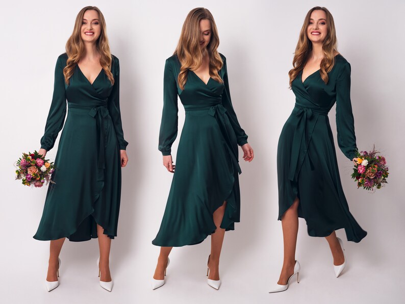 Forest Green Silk Dress Silk Dress Wrap Dress Bridesmaid Etsy