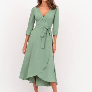 Sage Green Long Wrap Dress, Bridesmaid Dress, Cocktail Dress, Wedding ...