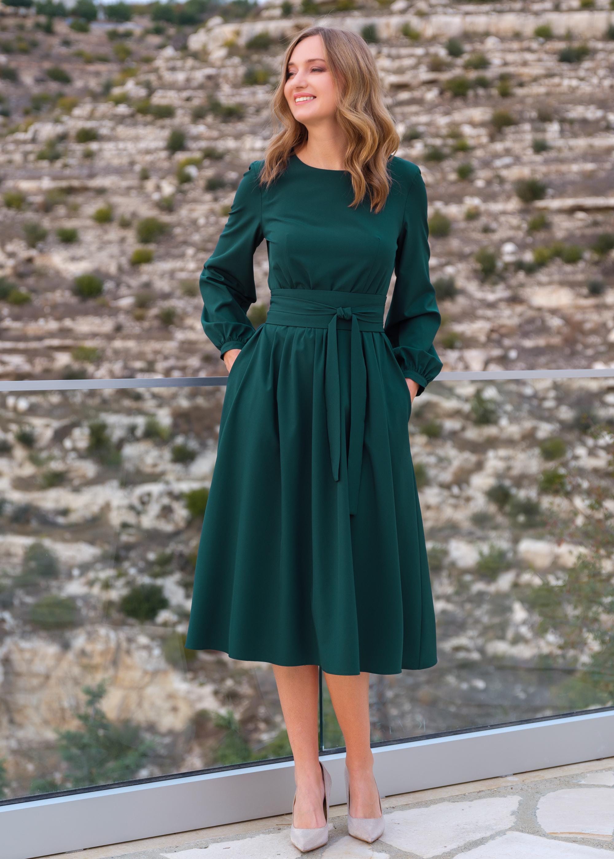 green formal dress with sleeves Dark chiffon bridesmaid dress, wedding guest dress, bridesmaids dress, chiffon long dress, evening dress, 20 Occasion Lenovia USA 8323G V Neck