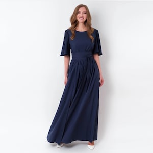 dress code for brunch The Ari 100% Cotton Maxi Dress in Blue/Brown main image 0