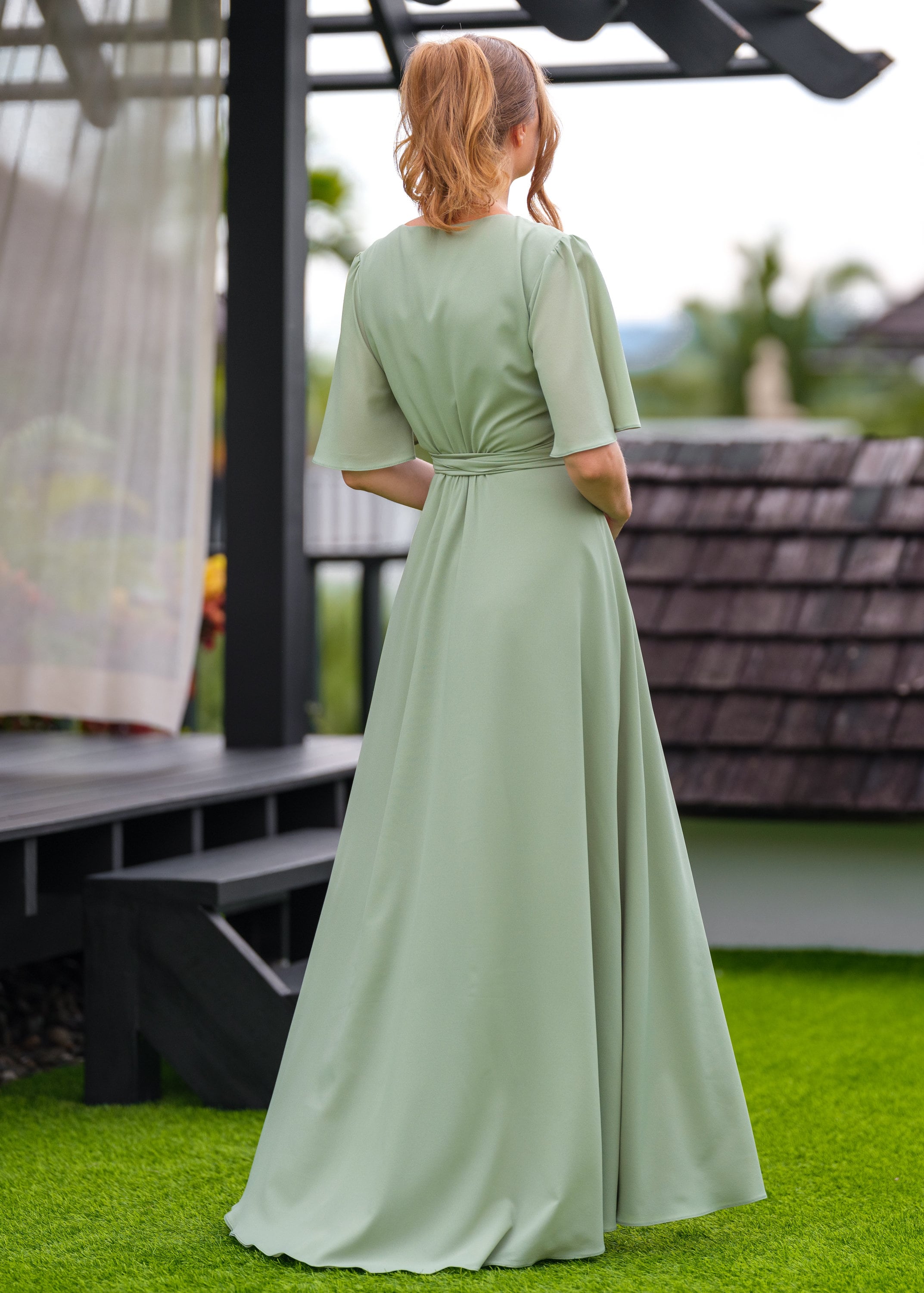 bianca spender green dress PETROL SILK ISABELLA DRESS – Bianca Spender main image 1
