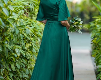 Emerald Green Silk Wrap Dress, Bridesmaid Dress, Wedding Guest Dress, Silk Satin Dress, Maxi Dress, Evening Dress, Long Dress, Formal Dress - Etsy Emerald Green Silk Wrap Dress, Bridesmaid Dress, Wedding Guest Dress, Silk Satin Dress, Maxi Dress, Evening Dress, Long Dress, Formal Dress - Etsy