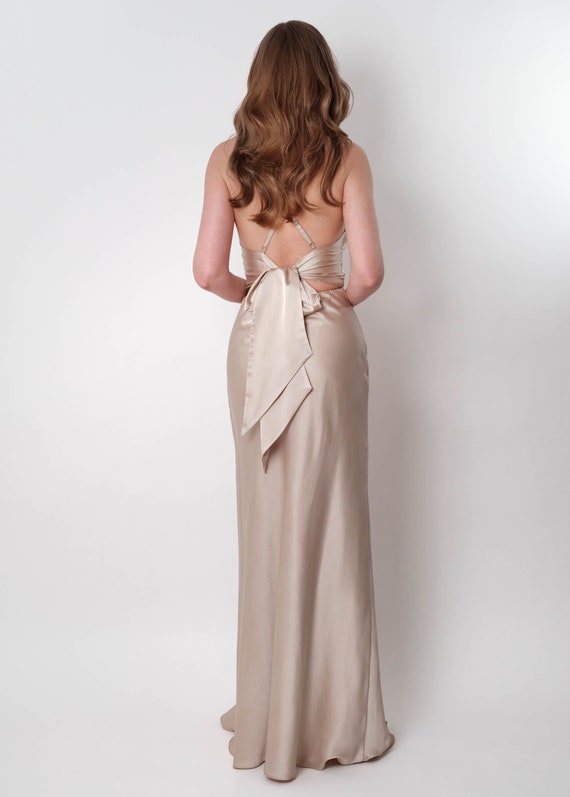 Champagne Beige Silk Slit Dress, Bridesmaid Dress, Silk Satin Dress,  Wedding Guest Dress, Evening Dress, Wedding Cocktail Party Dress - Etsy  Denmark