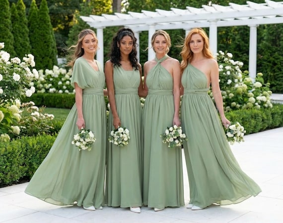 sage green chiffon dress KissProm