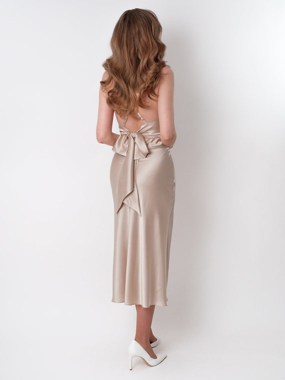 champagne slip dress bridesmaid Champagne midi bridesmaid slip dress – La Novale Atelier main image 0