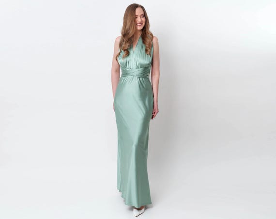 Infinity dress, sage green silk dress, bridesmaid dress, silk dress, multi wrap dress, Convertible dress, multiway dress, long dress