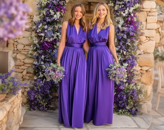 purple convertible bridesmaid dress or Jumpsuit | Infinity Silk Gown | Silk Wedding Guest Outfit | Multiway | Color:Orange Silver Elegant Evening Occasions Crafted church dress Cinq à Sept Rhinestone