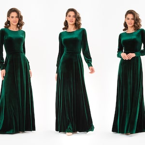 Emerald green velvet long dress, bridesmaid velvet dress, wedding dress, velvet bridesmaid dress, New Year dress, maxi dress, evening dress